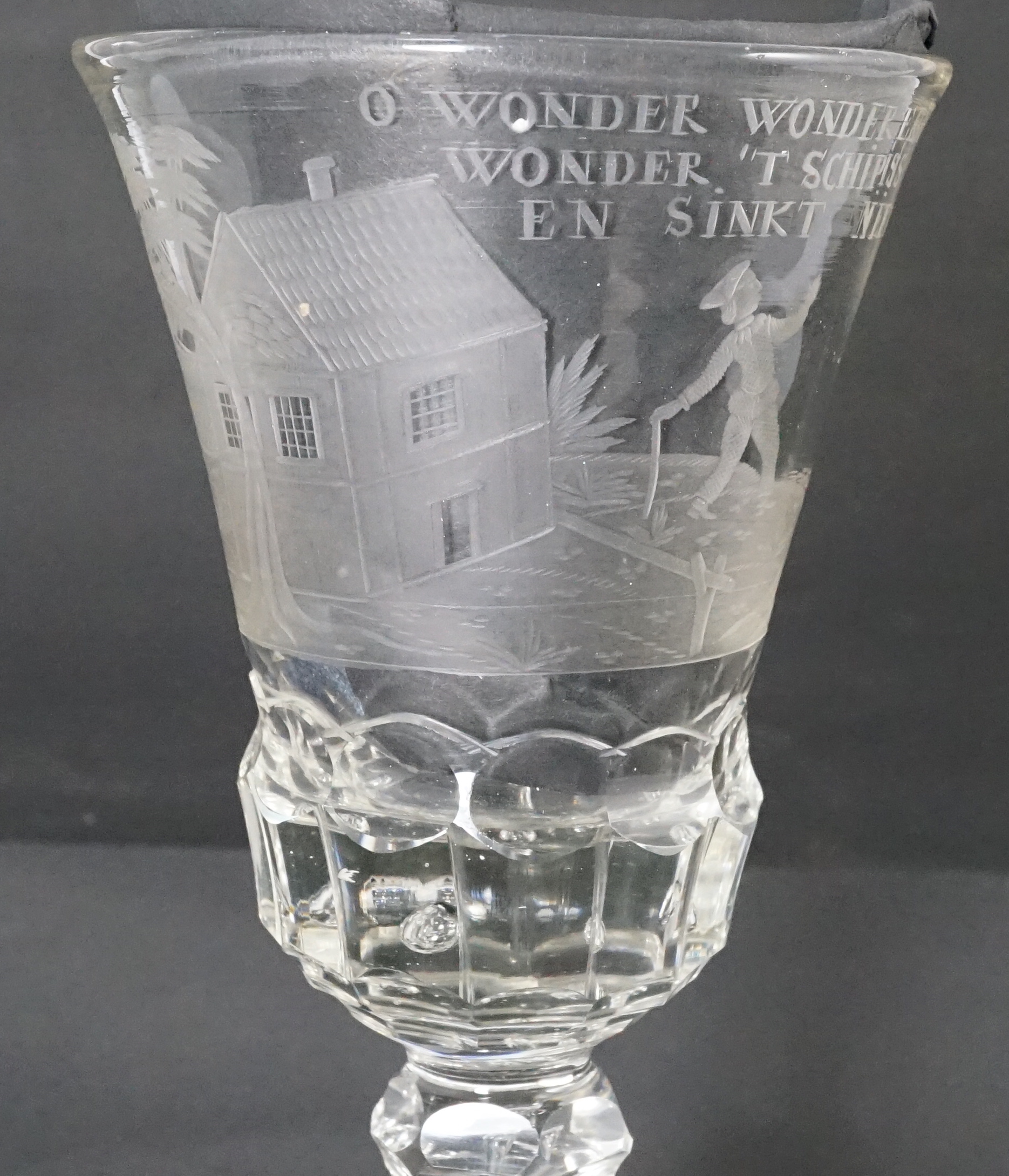 A Dutch engraved glass goblet, 18th century